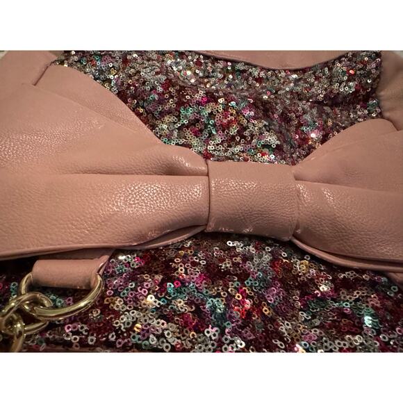Betsey johnson rainbow sequin pink leather kitsch pocketbook satchel bag purse - Picture 13 of 13